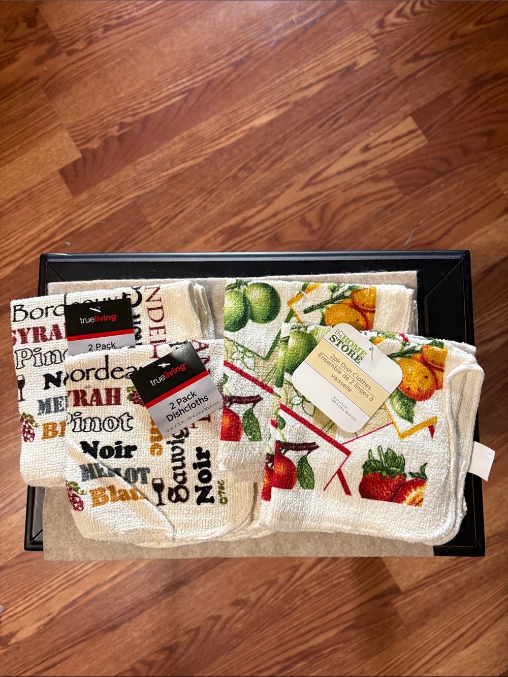 Four (2-Pack Kitchen Dishcloths)- Fruit & Wine Print - White
